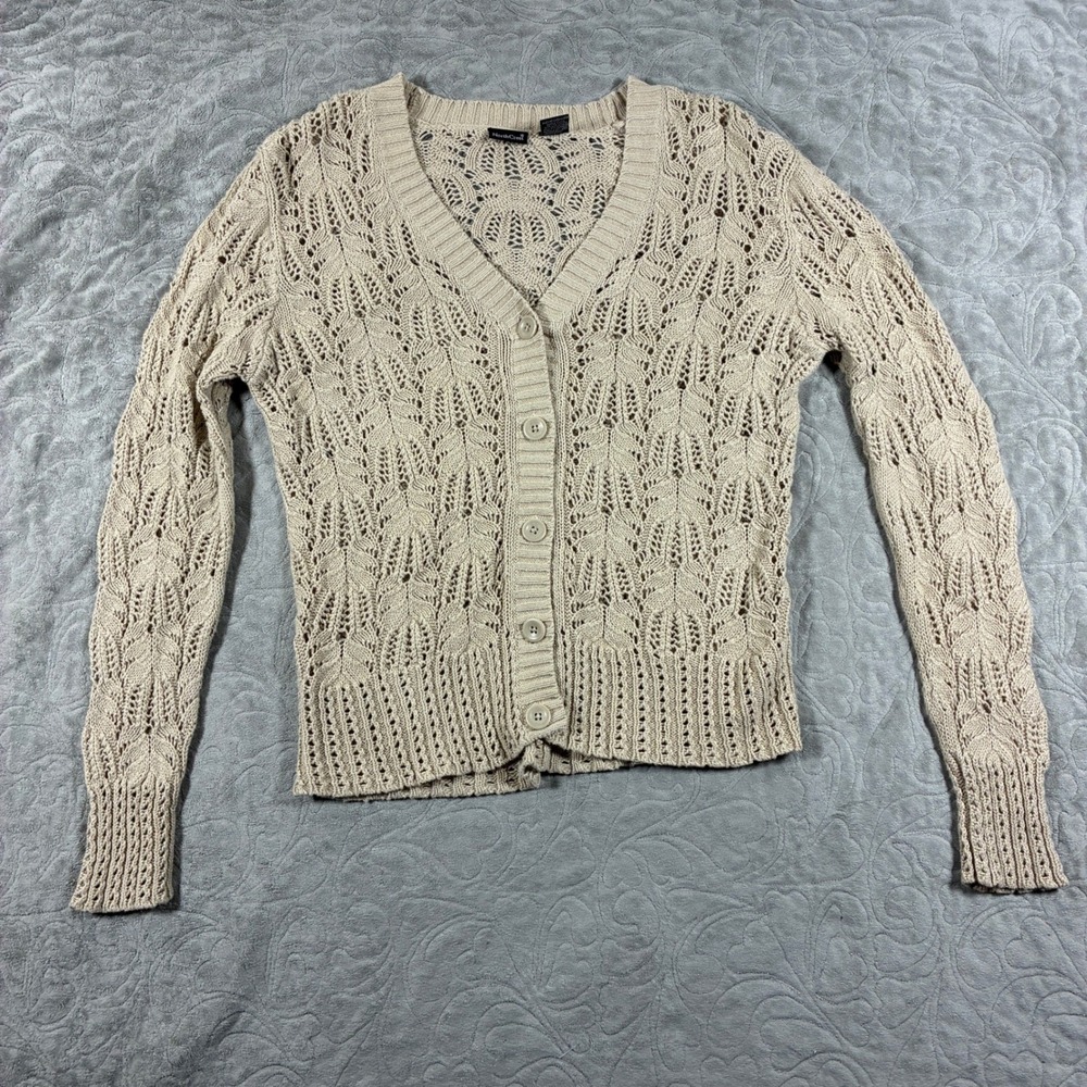 Y2K Crochet Sheer Fairy Grunge Cardigan Size M Open Knit Boho Festival Beach